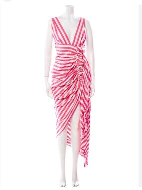 Just Be Queen Pink & White Striped Tulum Dress, Size Medium, EUC